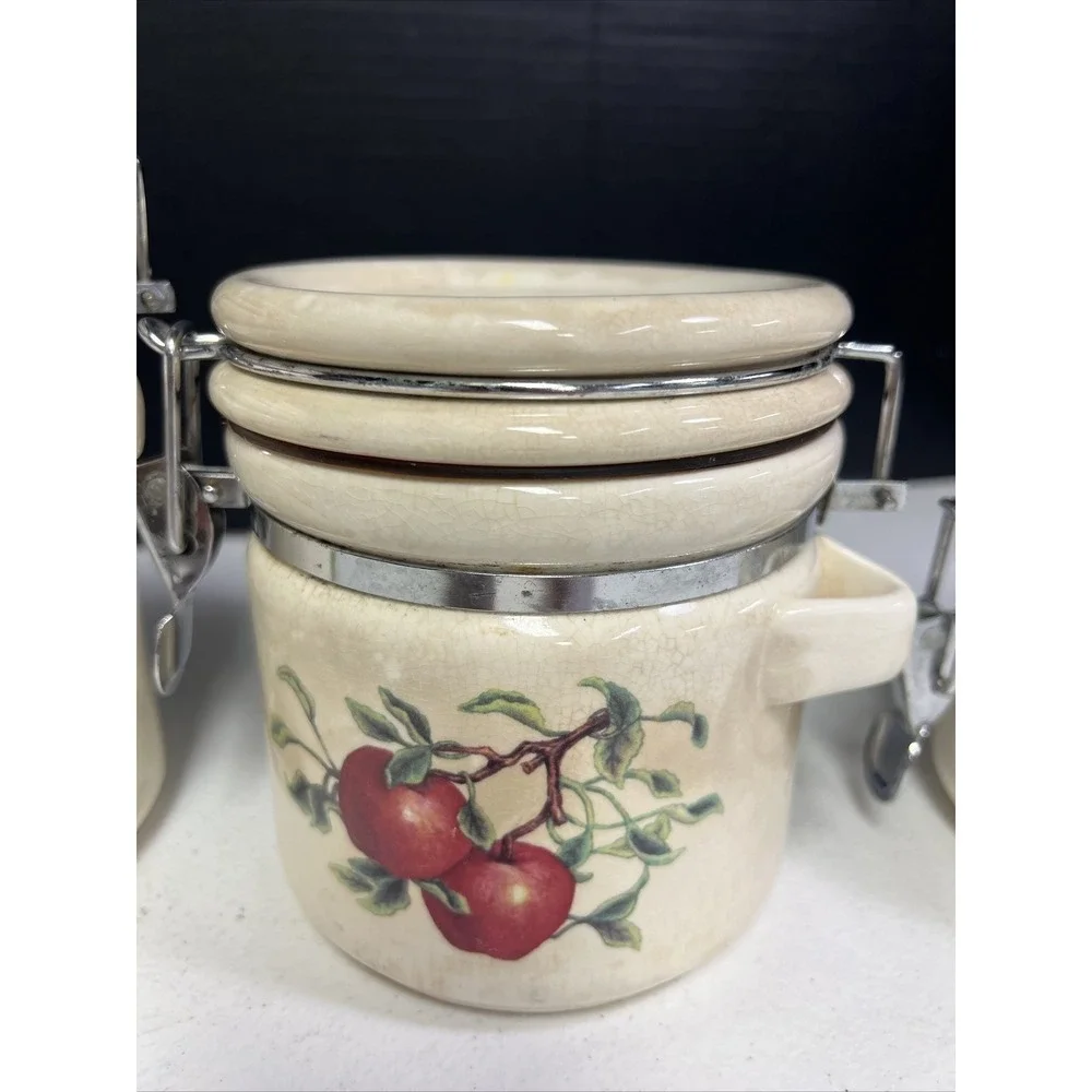 Vintage Ceramic Food Canister Set Pears Apples Grapes